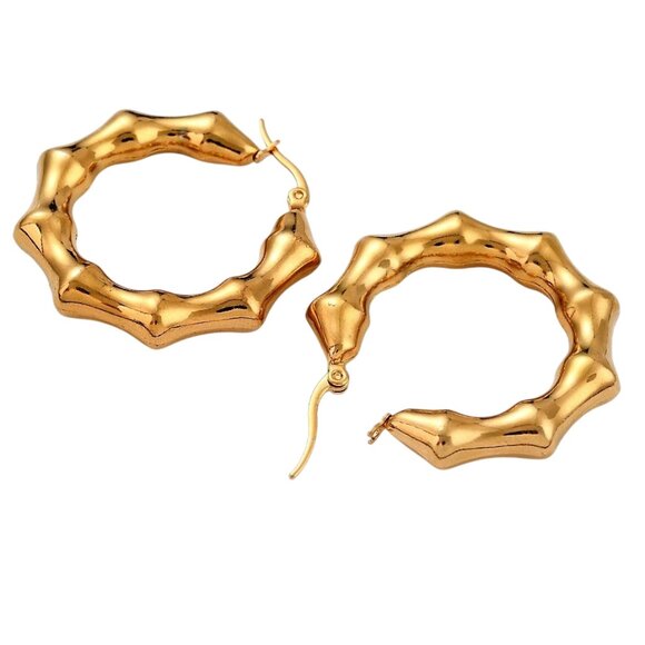 1 1/2 Inch 37mm Hoop Gold Tone Pierced Post Earrings - Picture 2 of 5